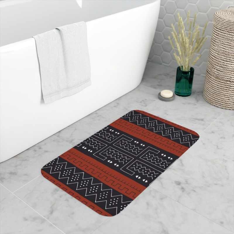 Brown Zigzag African Mud Cloth Bathroom Mat Rug by bynelo - Bath